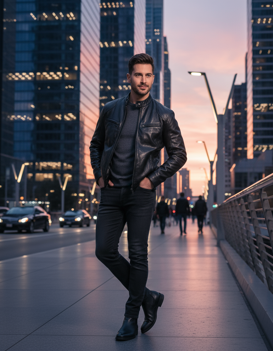 Fabio Nero Giacca in Pelle da Uomo