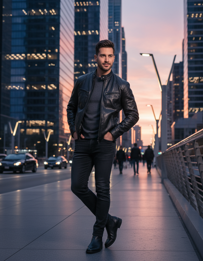 Fabio Nero Giacca in Pelle da Uomo