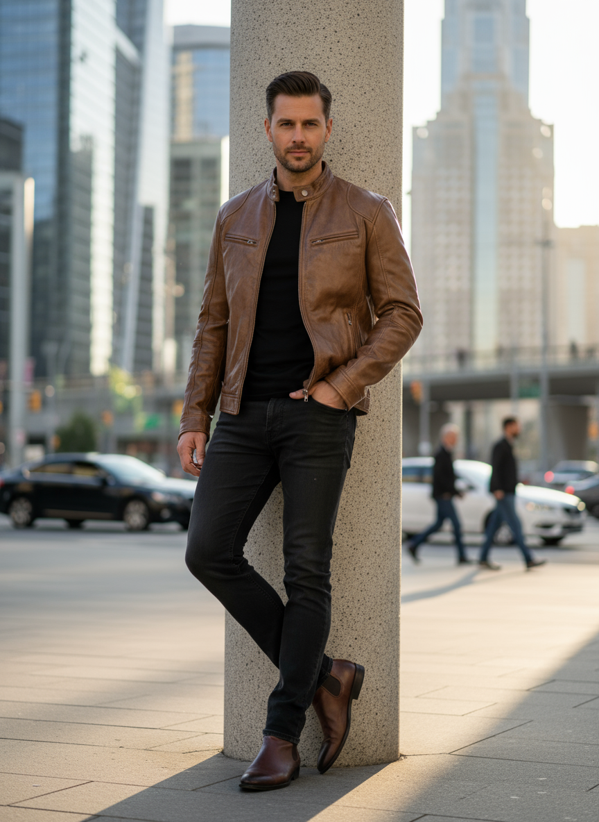 Fabio Nero Giacca in Pelle da Uomo