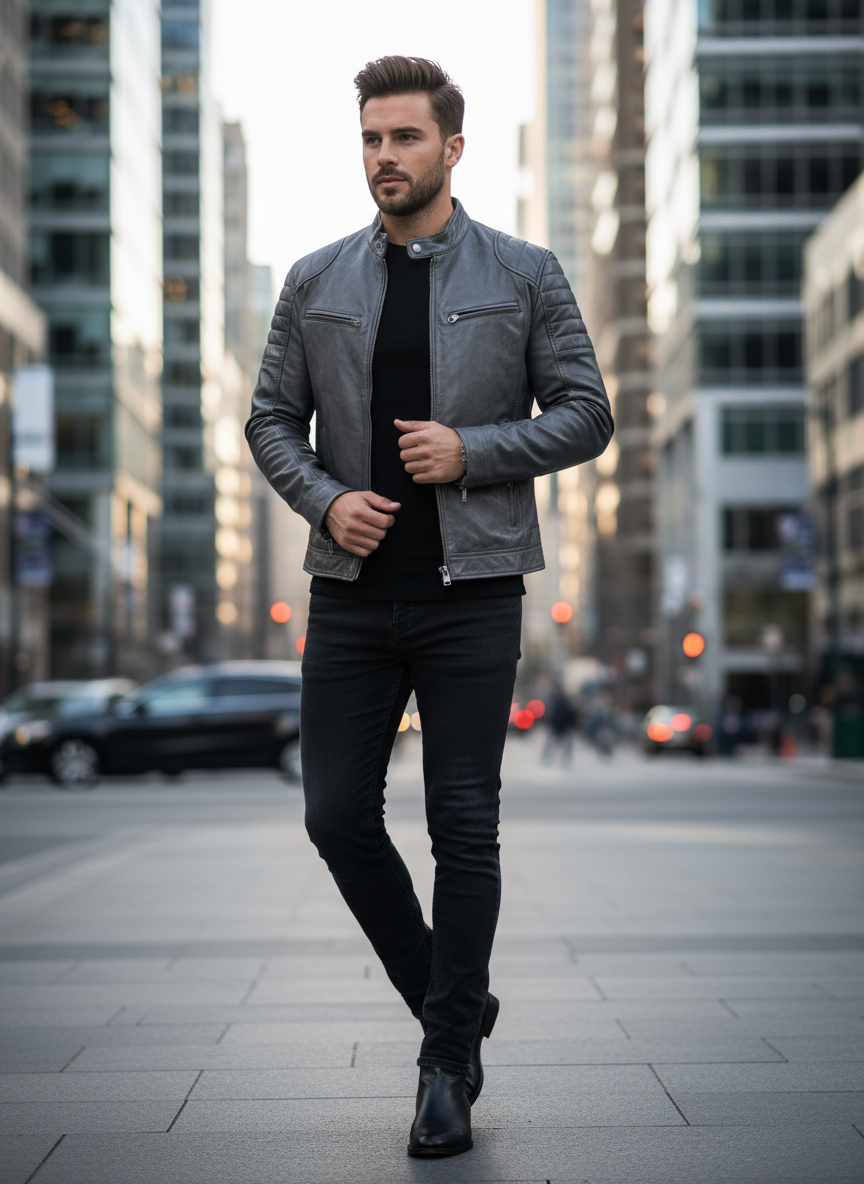 Fabio Nero Giacca in Pelle da Uomo