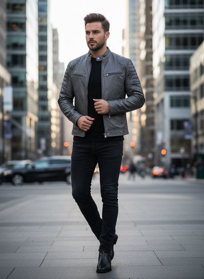 Fabio Nero Giacca in Pelle da Uomo